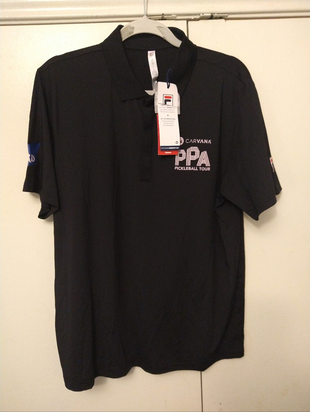 NWT FILA Black Short Sleeve Polo Shirt Men's sz Large Carvana PPA Pickleball